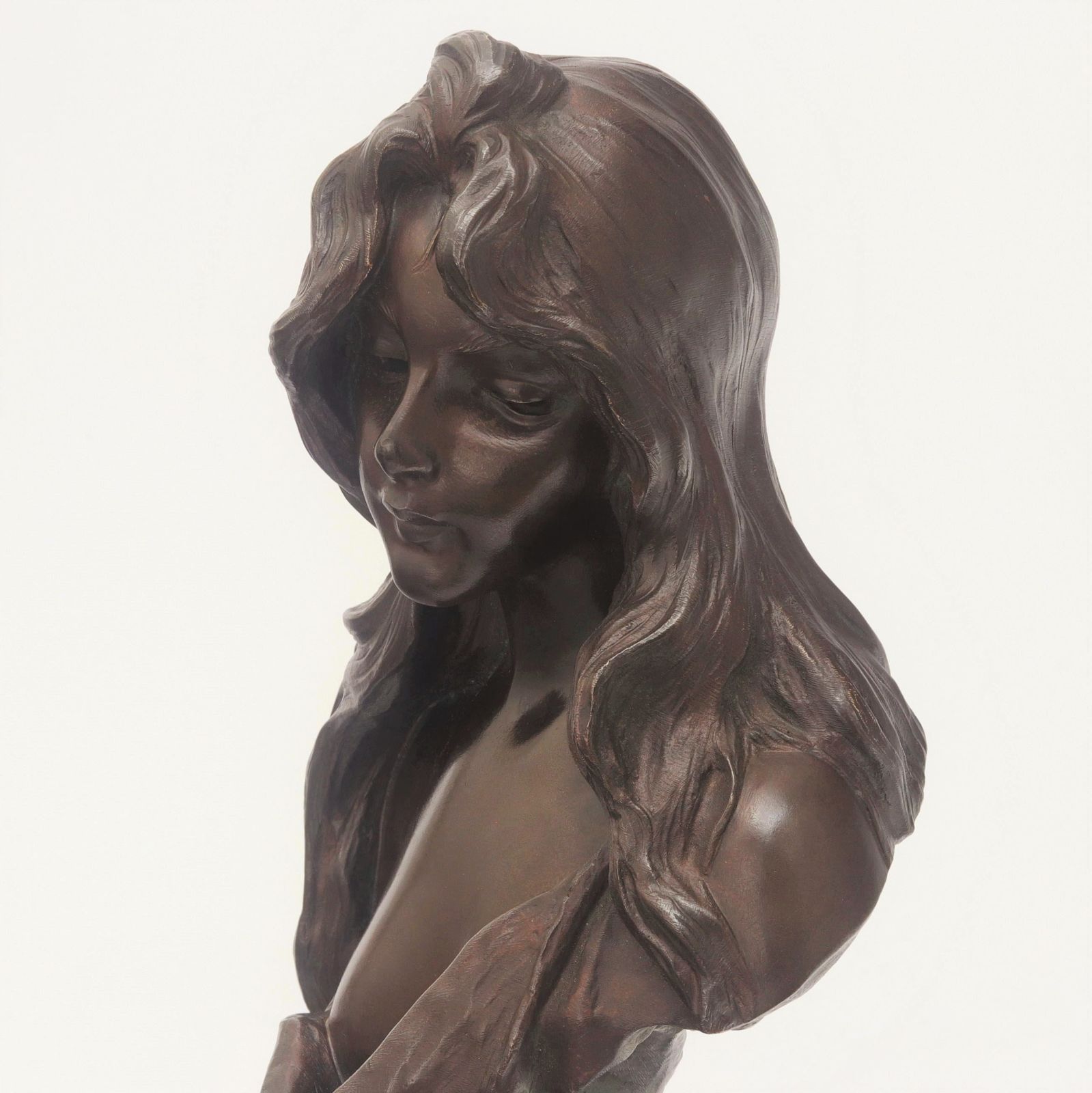 Art Nouveau Patinated Bronze Bust "Nelly" By Emmanuel Villanis C1890 photo vinterior