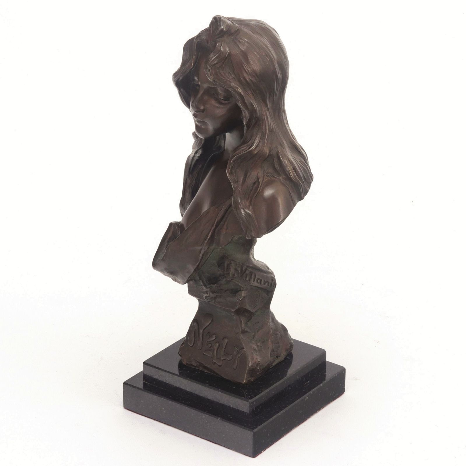 Art Art Nouveau Patinated Bronze Bust "Nelly" By Emmanuel Villanis C1890 photo