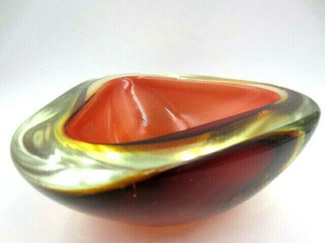 Murano Poli Seguso Era Xl Amber / Amber Art Glass Mid Century Tricorn Geode Bowl photo Home Decor