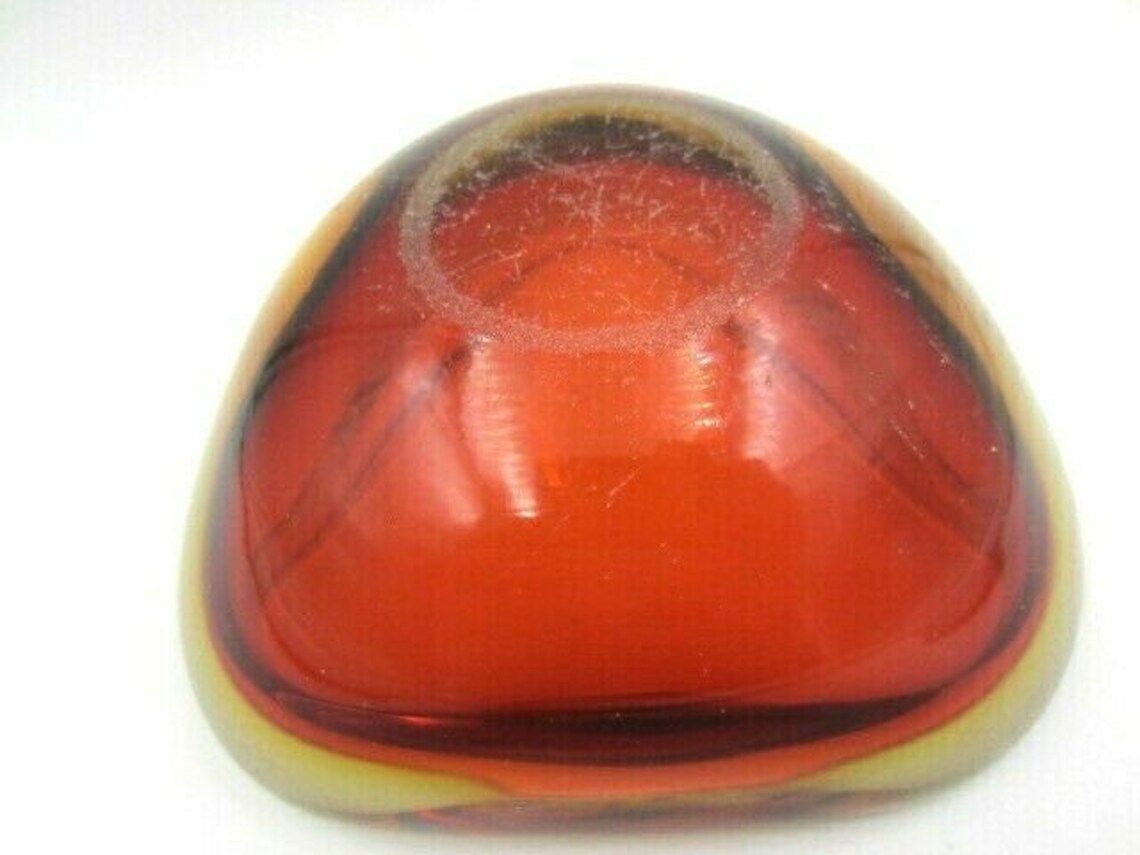 Murano Poli Seguso Era Xl Amber / Amber Art Glass Mid Century Tricorn Geode Bowl photo vintage