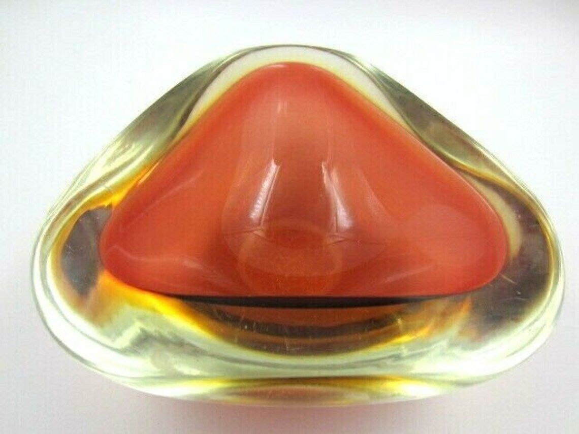 photo furniture Murano Poli Seguso Era Xl Amber / Amber Art Glass Mid Century Tricorn Geode Bowl
