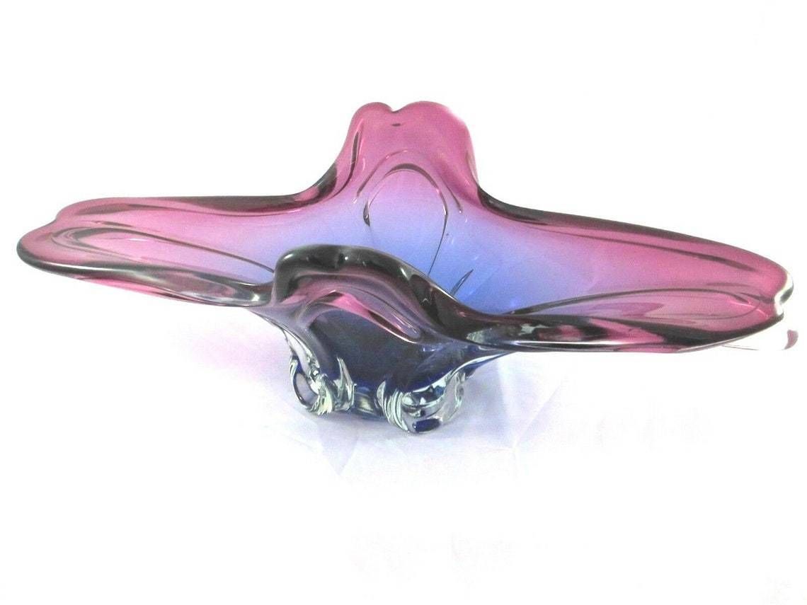 Murano Sommerso Blue Purple Poli Seguso Era Console Bowl 3.1 Kilo 48cm Long photo vintage