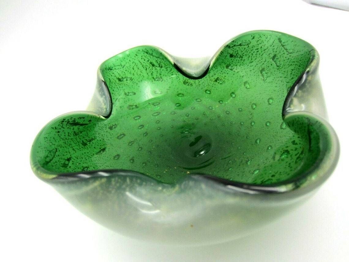 Stunning Barbini Green Murano Art Glass Bullicante, Aventurine And Opline Bowl photo Home Decor
