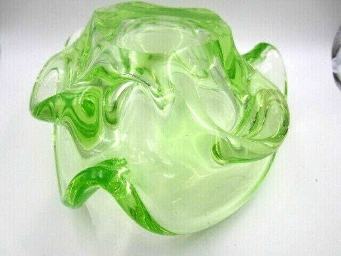 photo for sale Vibrant Murano Art Glass Fluorescent Freeform Bowl Lime, Green C50/60s Uv