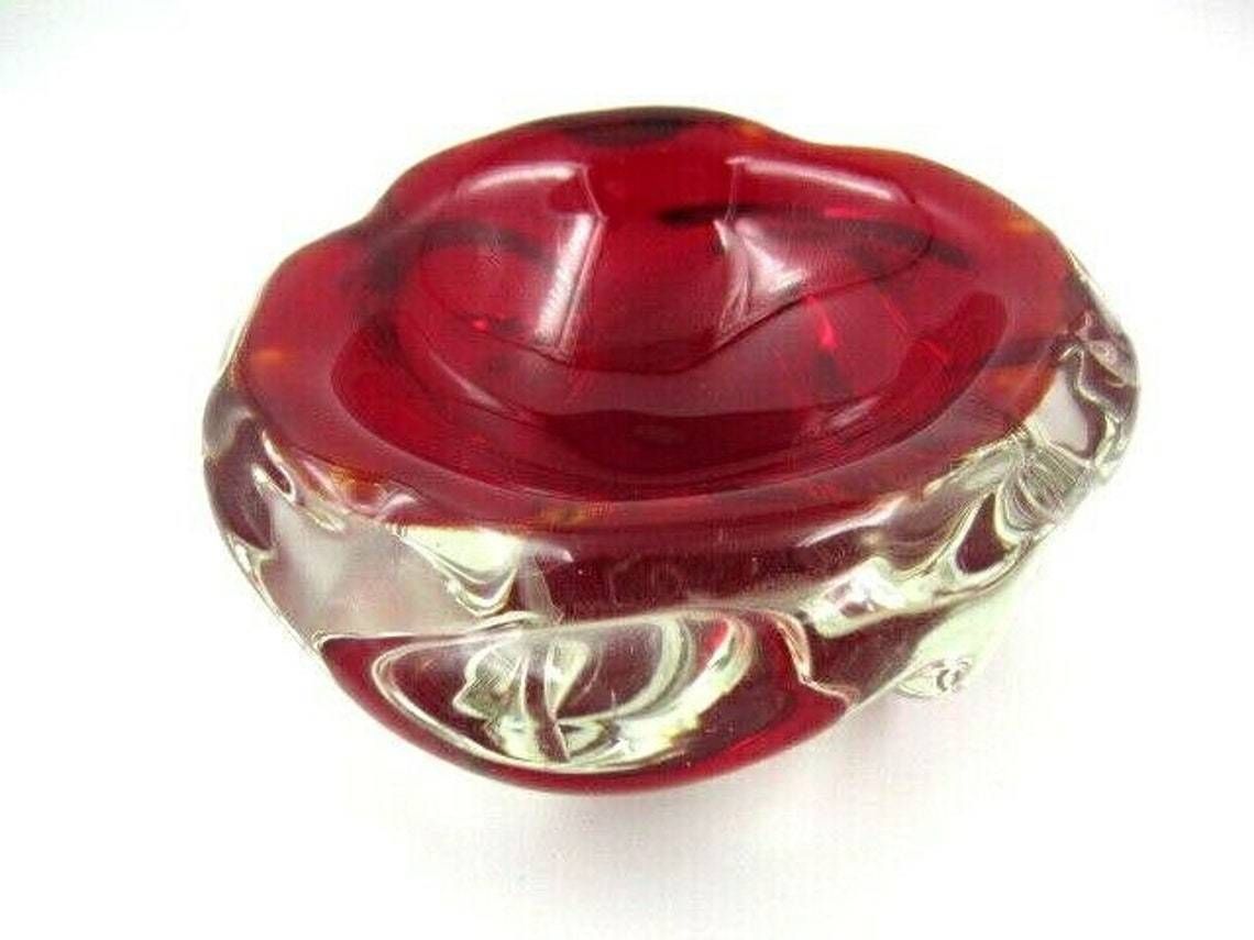 Fiery Red Archimedes Seguso Sommerso Art Glass Jelly Mould Bowl Murano 50s photo furniture
