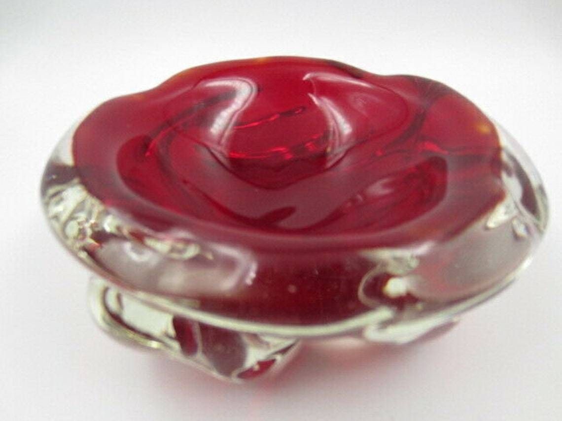 Fiery Red Archimedes Seguso Sommerso Art Glass Jelly Mould Bowl Murano 50s photo buy