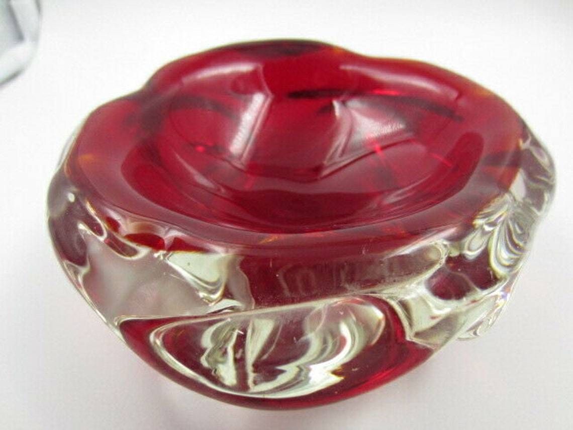 Fiery Red Archimedes Seguso Sommerso Art Glass Jelly Mould Bowl Murano 50s photo vintage