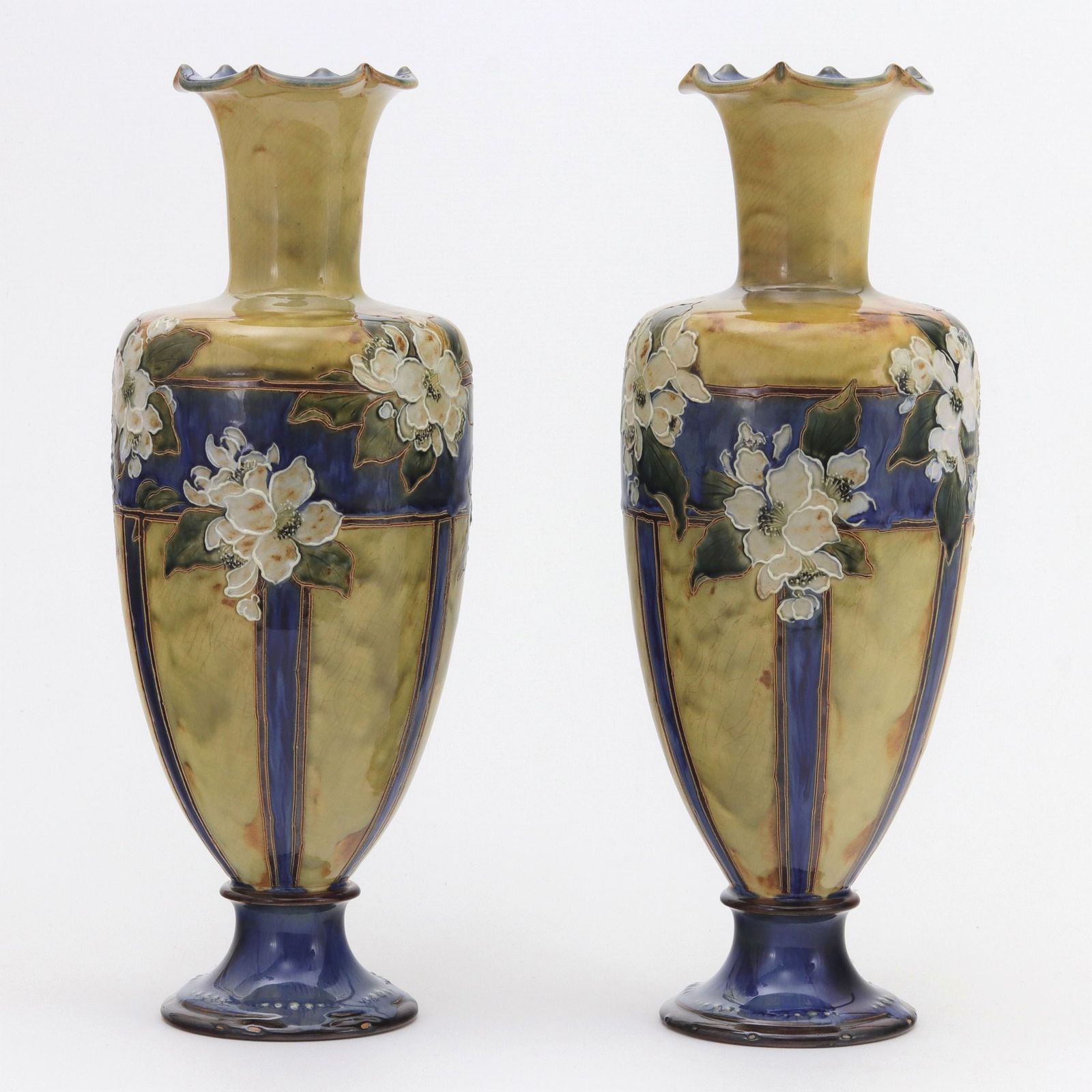 Pair Of Tall Royal Doulton Art Nouveau Vases By Eliza Simmance C1910