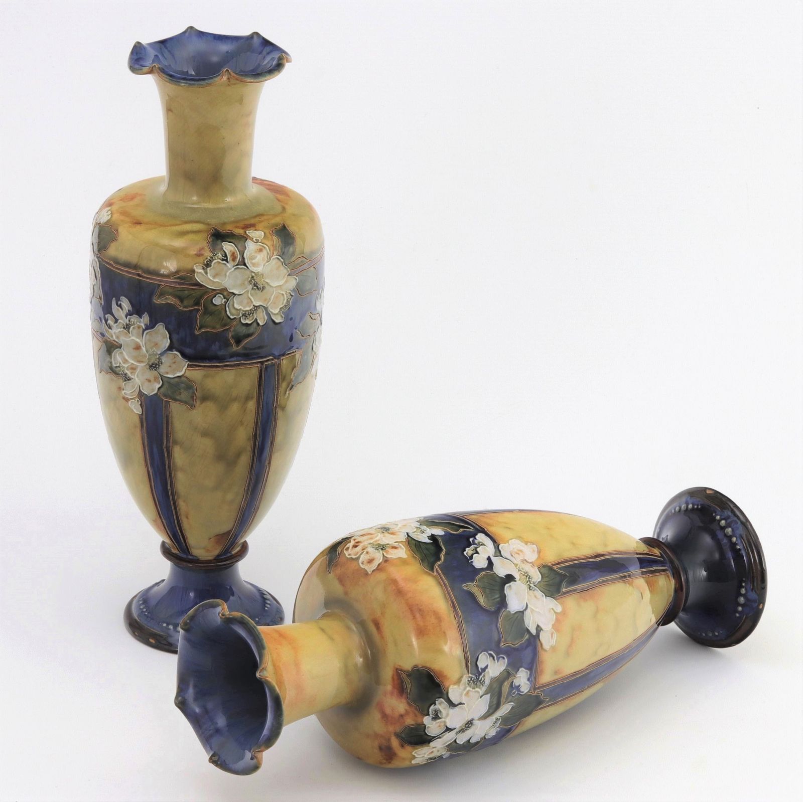 Pair Of Tall Royal Doulton Art Nouveau Vases By Eliza Simmance C1910 photo Home Decor