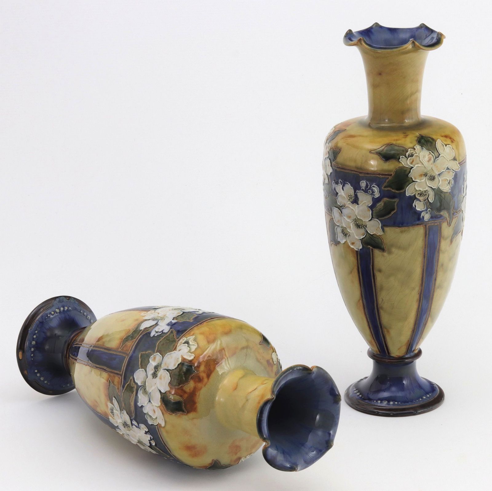 Pair Of Tall Royal Doulton Art Nouveau Vases By Eliza Simmance C1910 photo 1995.0