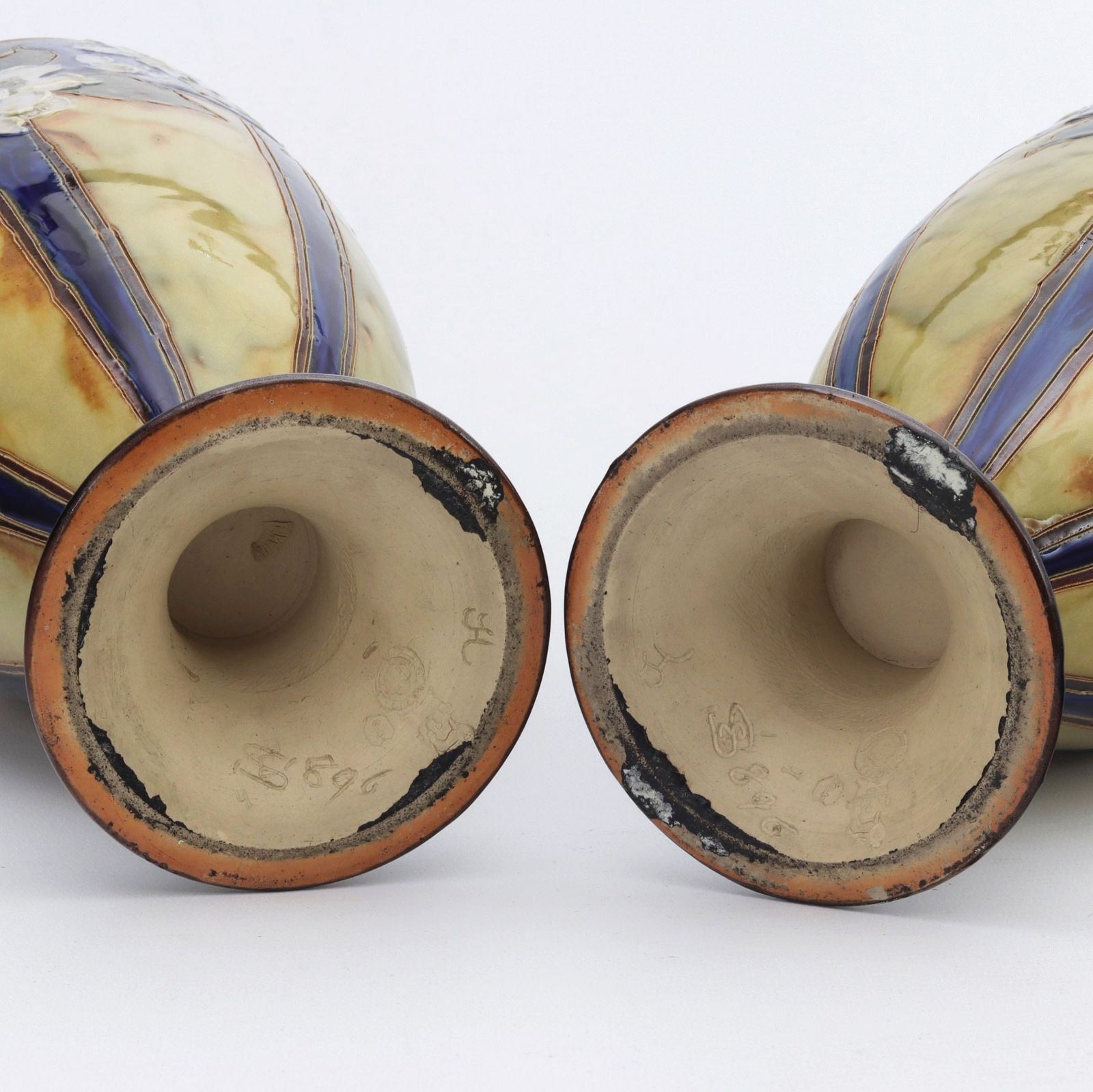 photo for sale Pair Of Tall Royal Doulton Art Nouveau Vases By Eliza Simmance C1910