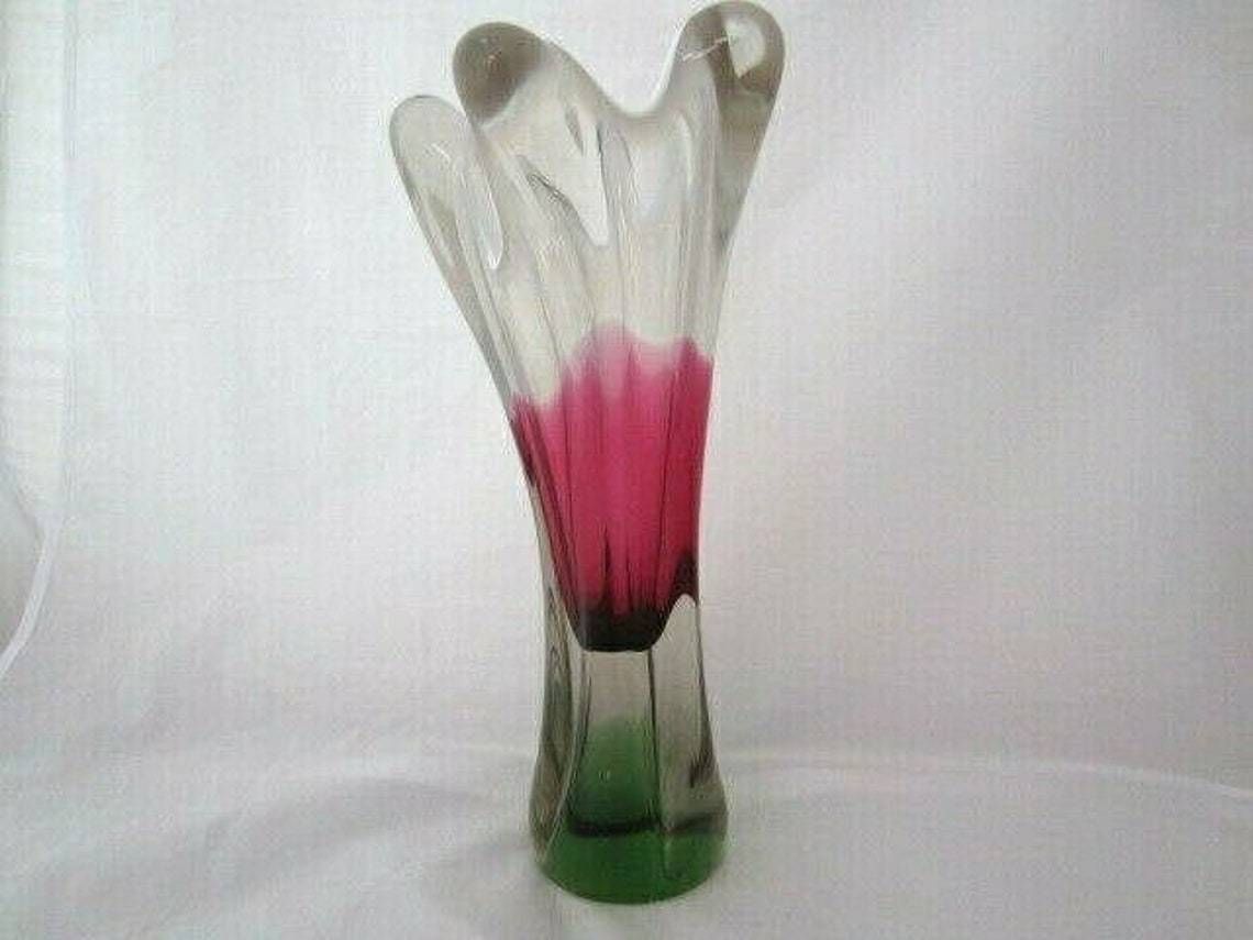Czech Bohemia Xxl Sommerso Ice Cream Cone Art Glass Vase / Sculpture 70s photo for sale
