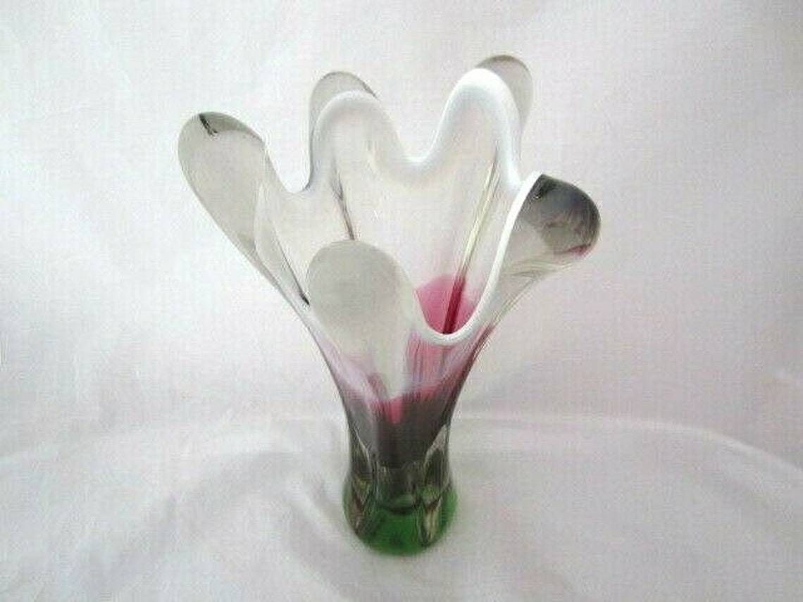 Czech Bohemia Xxl Sommerso Ice Cream Cone Art Glass Vase / Sculpture 70s photo 104.0