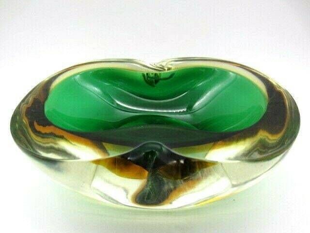 Rare Xxl Poli Seguso Era Murano 1.6kg Art Glass Geode Bowl Sommerso Green And Amber photo furniture