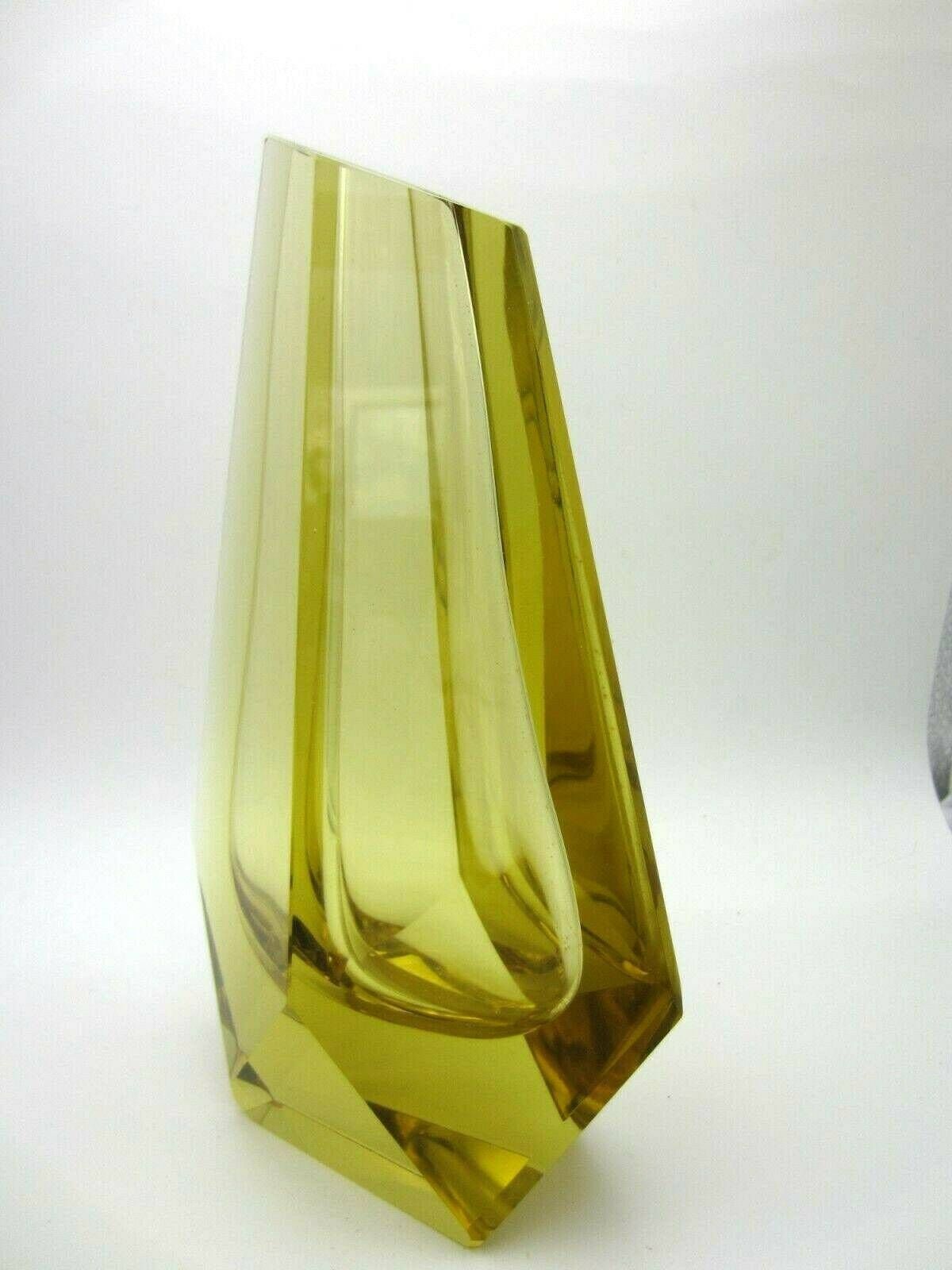 Geometric Shaped Art Glass Vase Czech Sculpture Cubist Faceted Vlastislav Hofman photo for sale