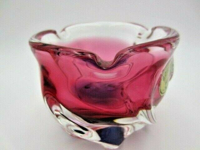 Chribska Organic Footed Round Pink Purple Sommerso Style Art Glass Bowl Label photo Home Decor