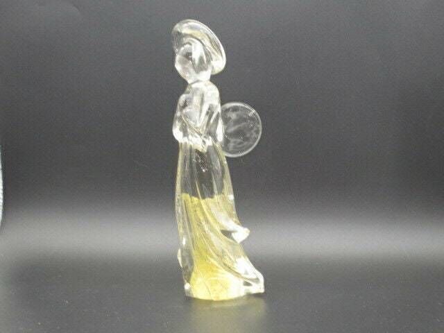 Crystal Praying Winged Angel With Halo Art Glass Statue Figurine Gold Flakes photo vintage