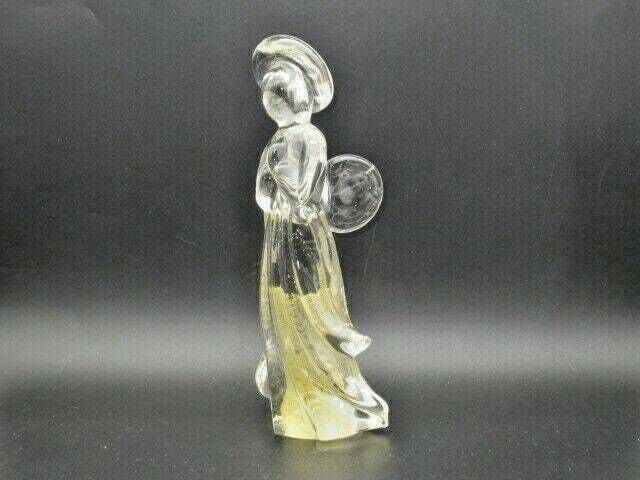 photo furniture Crystal Praying Winged Angel With Halo Art Glass Statue Figurine Gold Flakes
