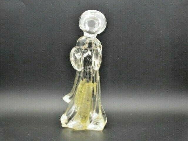 photo for sale Crystal Praying Winged Angel With Halo Art Glass Statue Figurine Gold Flakes