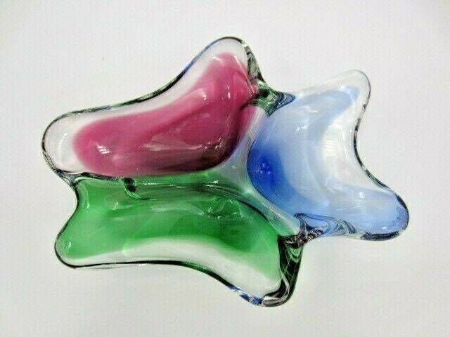 Murano Poli Seguso Era Freeform Blue Pink Green Three Section Sommerso Bowl photo for sale