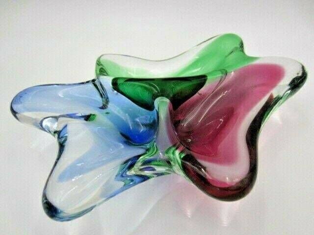 Murano Poli Seguso Era Freeform Blue Pink Green Three Section Sommerso Bowl photo vinterior