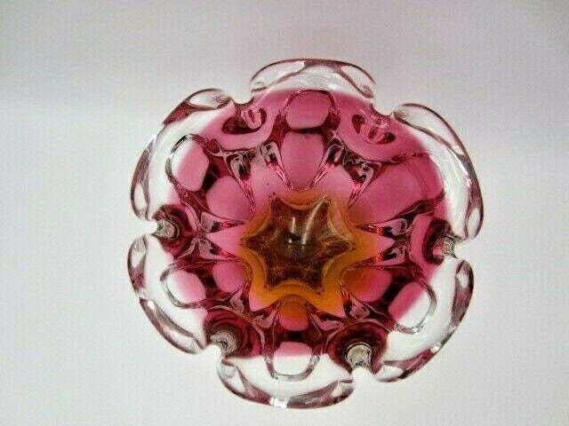 Sommerso Chribska Xxl Organic Foot Round Pink And Amber Art Glass Centrepiece Bowl photo 102.0