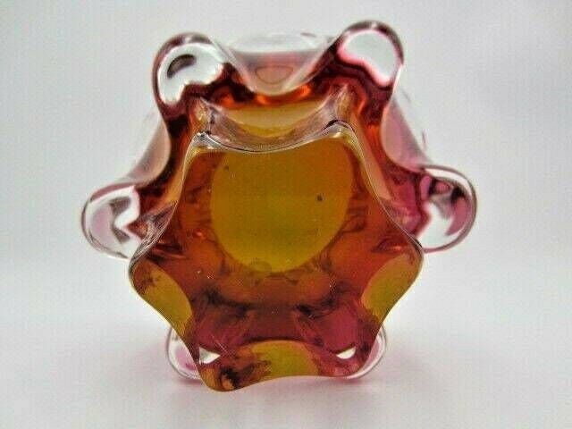 Sommerso Chribska Xxl Organic Foot Round Pink And Amber Art Glass Centrepiece Bowl photo vintage