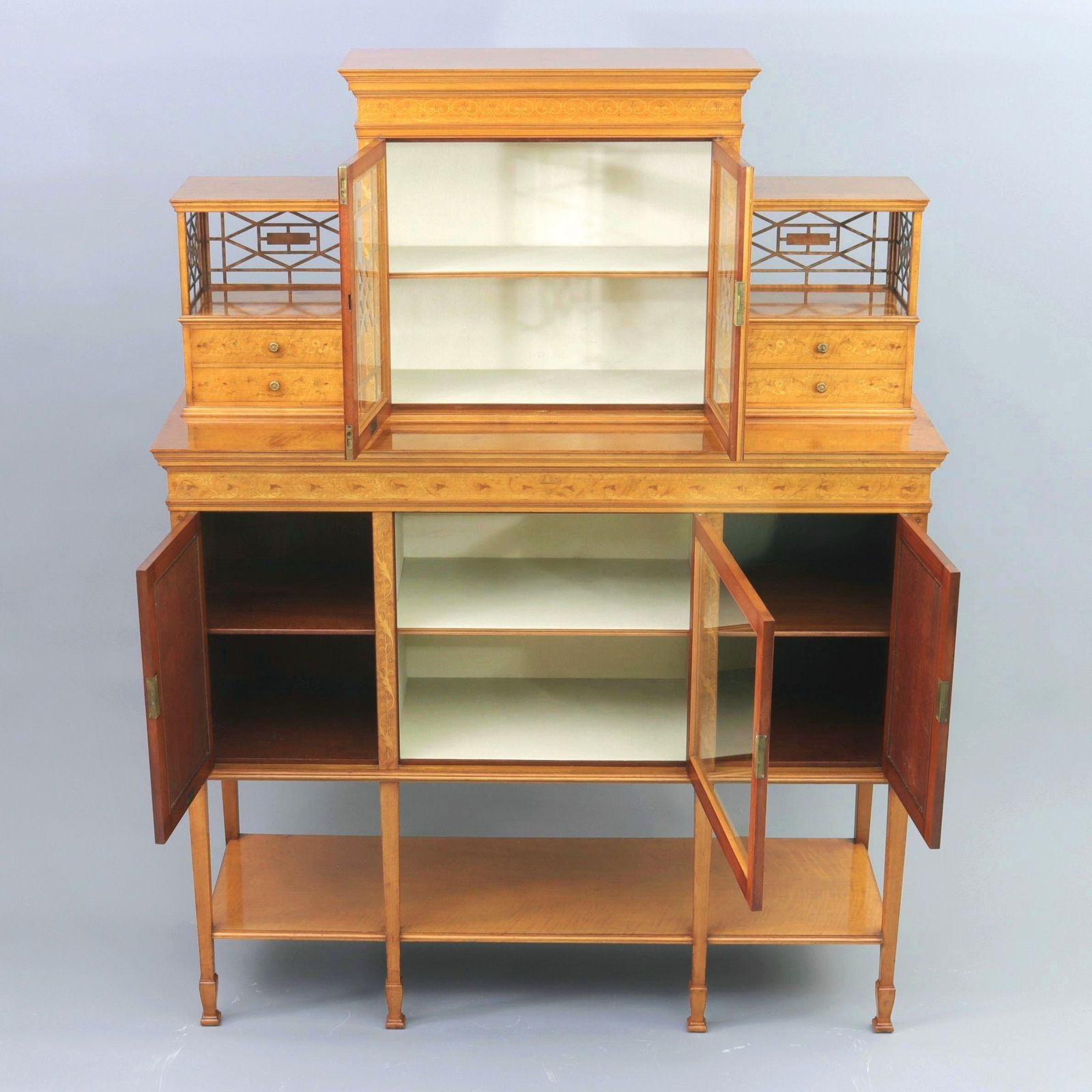 6375.0 Fine Satinwood And Marquetry Display / Side Cabinet By Gillows Of London C1902 photo