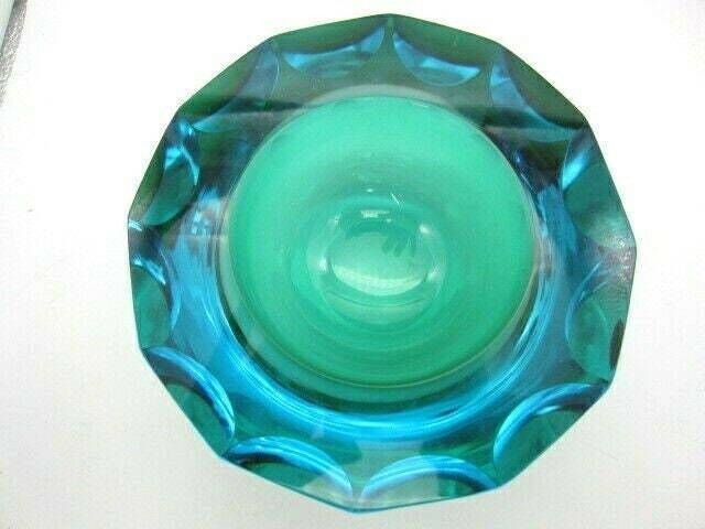 Caviar Bowl Huge Alessandro Mandruzzato Murano Faceted Green And Blue Sommerso Art Glass photo Home Decor