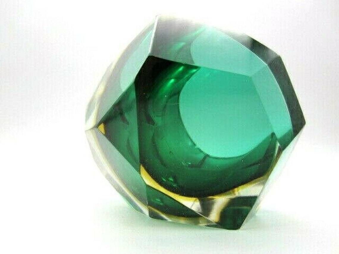 Faceted Green Amber Murano Sommerso Diamond Cut Glass Bowl Poli Mandruzzato Era photo Home Decor