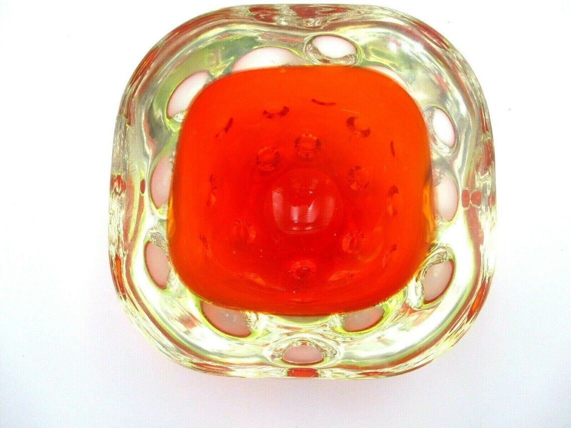 Red Yellow Green Murano Sommerso Dimpled Geode Glass Bowl Galliano Ferro Glows photo buy