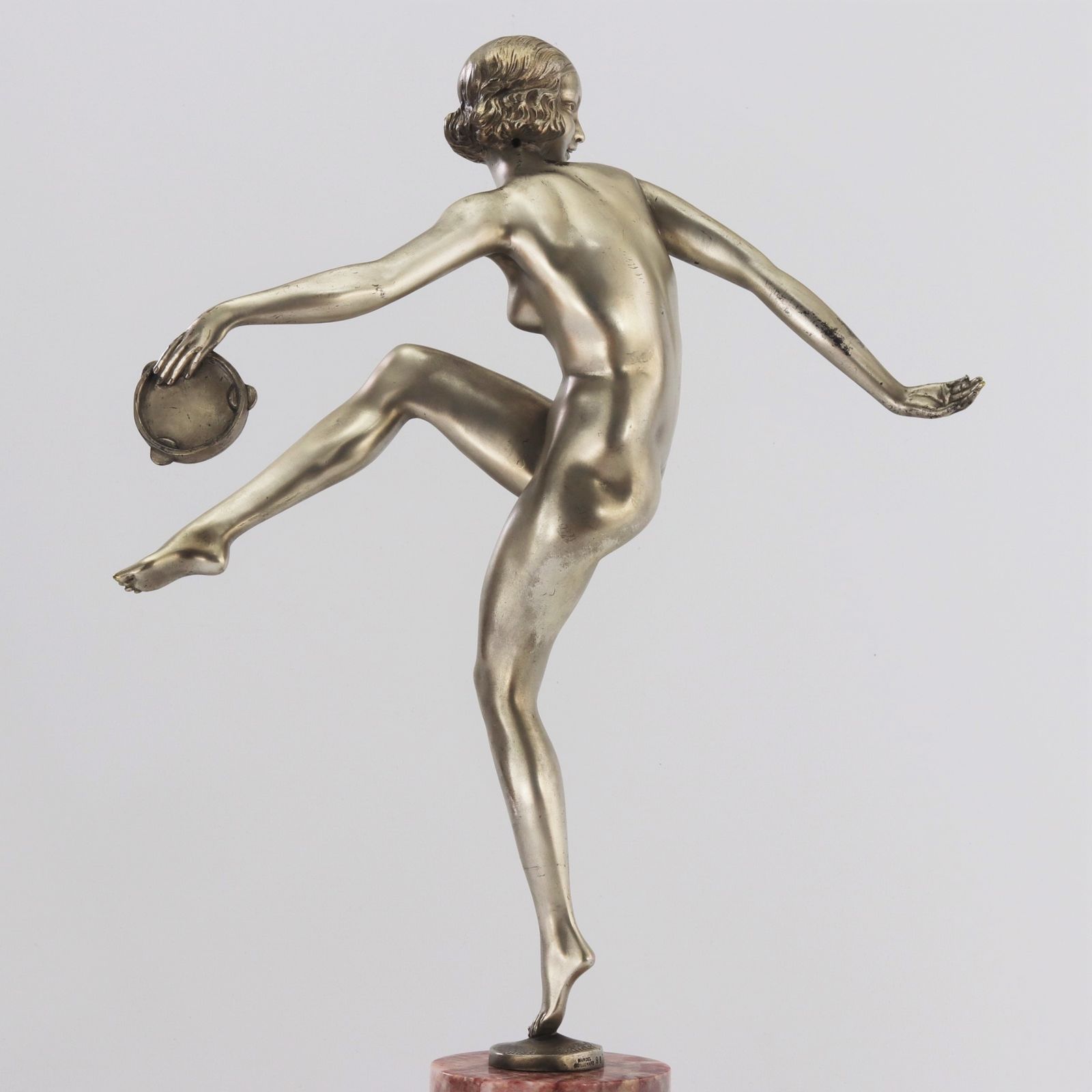 Pierre Laurel Art Deco Silvered Bronze Figure "Tambourine Dancer" C1925 photo vintage