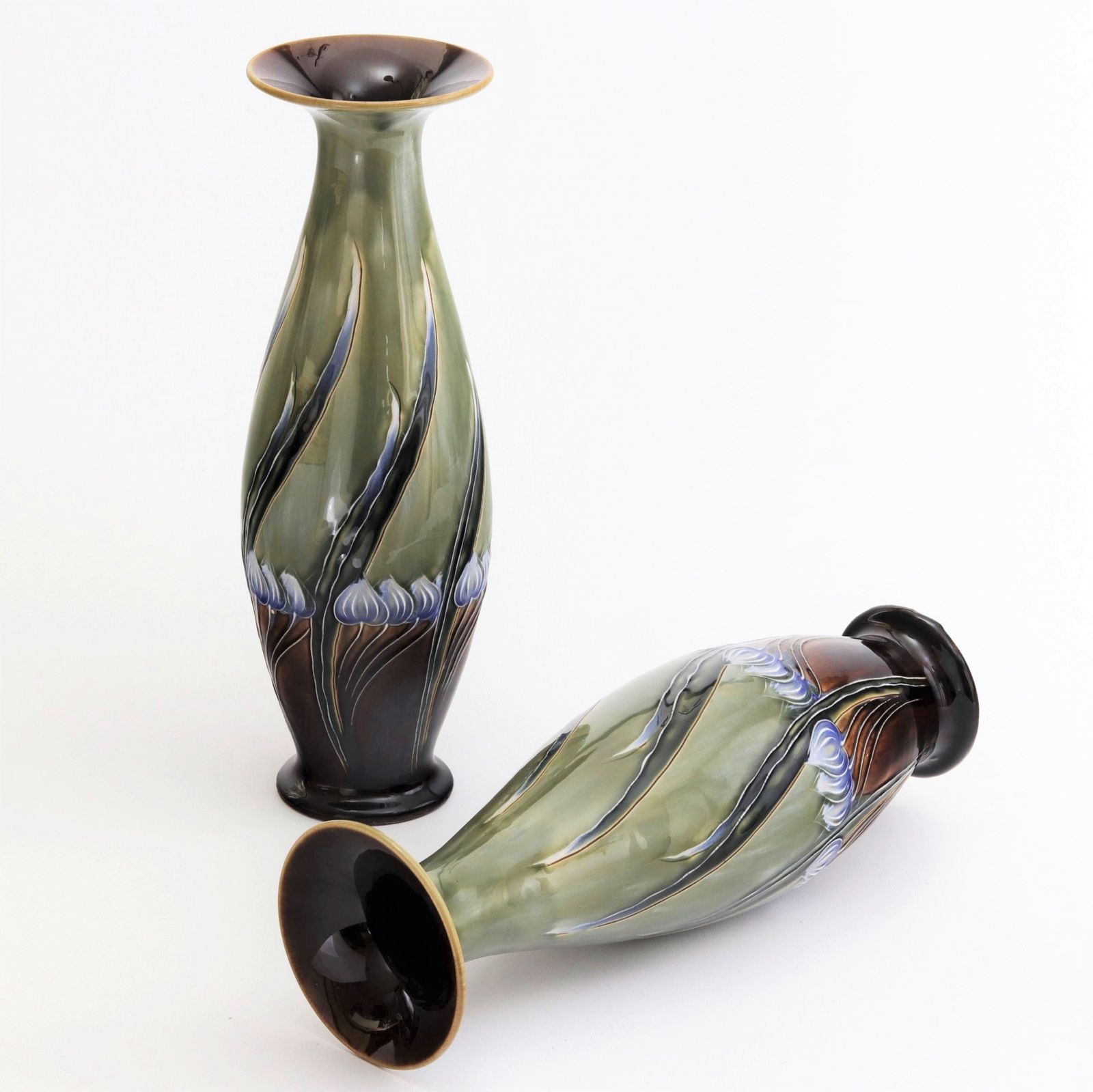 Tall Mirrored Pair Of Royal Doulton Secessionist Vases By Eliza Simmance C1903 photo 2745.0