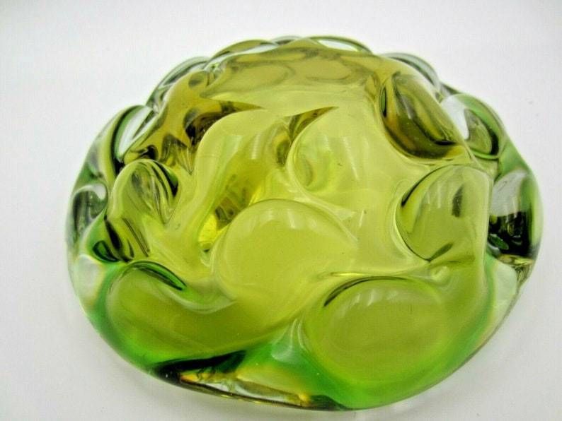 Archimede Seguso Yellow Green Jelly Mould Art Glass Sommerso Bowl Murano 1950s photo for sale