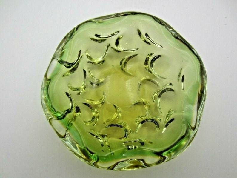 Archimede Seguso Yellow Green Jelly Mould Art Glass Sommerso Bowl Murano 1950s photo vintage