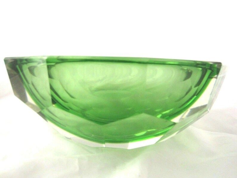 Murano Mandruzzato 25cm 6kg Green Sommerso Diamond Cut Art Glass Caviar Bowl Xxl photo vinterior