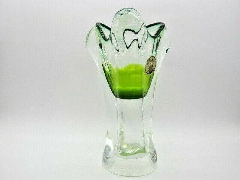 Sommerso Lime Green Ice Cream Cone Art Glass Vase  Sculpture Czech + Label photo Home Decor