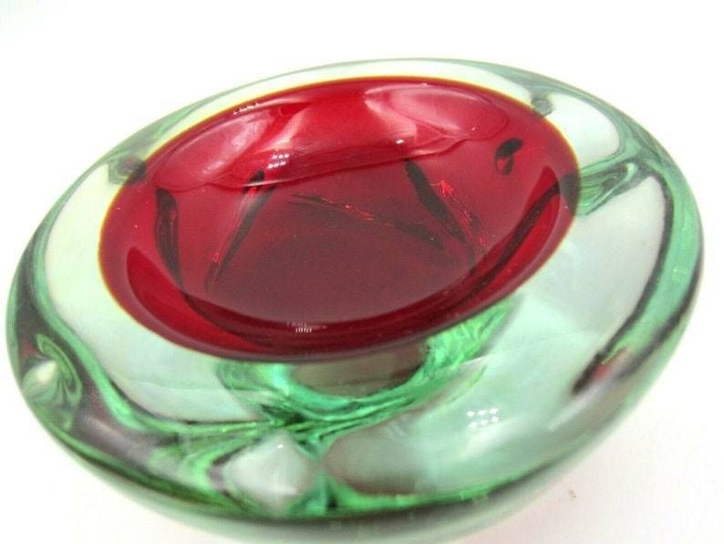 Red In Green Poli Seguso Era Sommerso Art Glass Jelly Mould Bowl Murano 1950s photo buy
