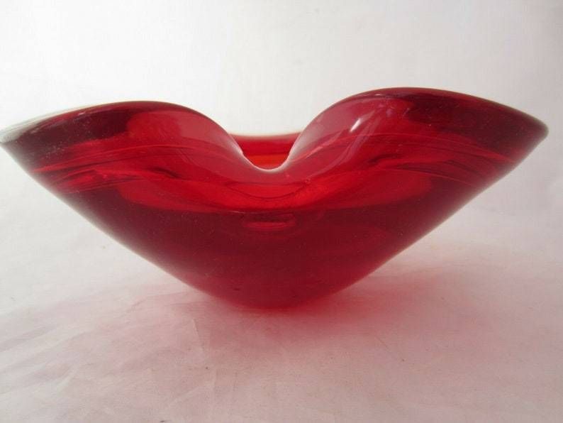 Xxl Seguso Bright Red Sommerso Tricorn Art Glass Bowl 1.4kg photo Home Decor