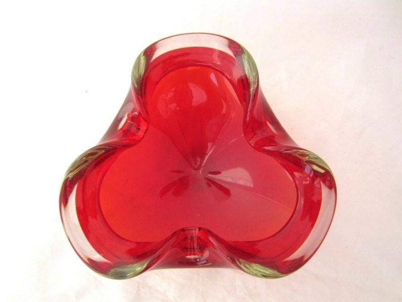 photo furniture Xxl Seguso Bright Red Sommerso Tricorn Art Glass Bowl 1.4kg