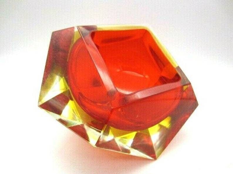 Xxl Murano Sommerso Red Amber Poli Seguso Era Large Facet Cut Art Glass Bowl