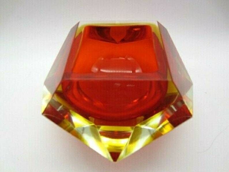 Xxl Murano Sommerso Red Amber Poli Seguso Era Large Facet Cut Art Glass Bowl photo Home Decor