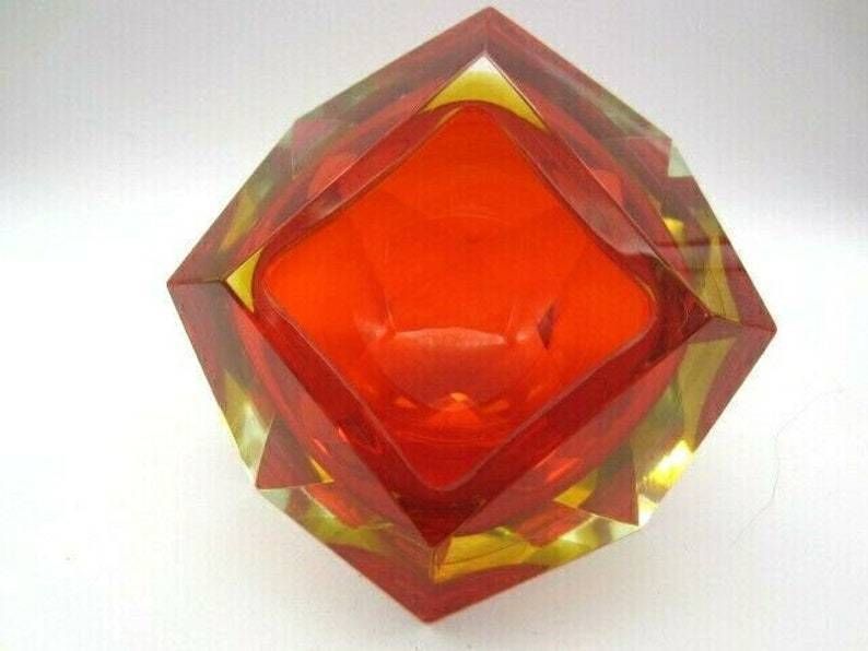 Xxl Murano Sommerso Red Amber Poli Seguso Era Large Facet Cut Art Glass Bowl photo 143.0