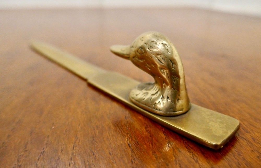 French Brass Duck’s Head Letter Opener, Paper Knife