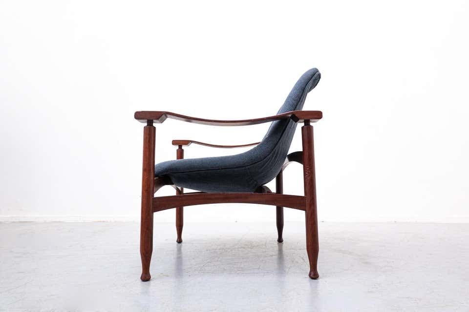 Pair Of Blue Armchairs By Jorge Zalszupin, Wood And Fabric, Brasil, 1960s photo vinterior