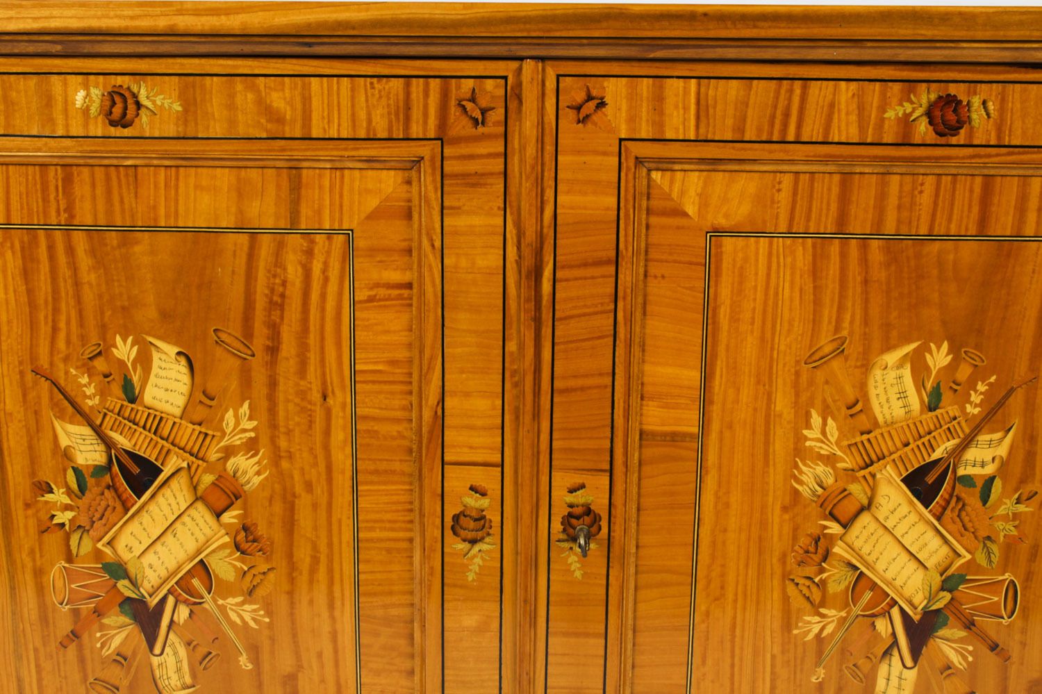 Bespoke Satinwood & Marquetry Inlaid Pier Side Cabinet photo for sale