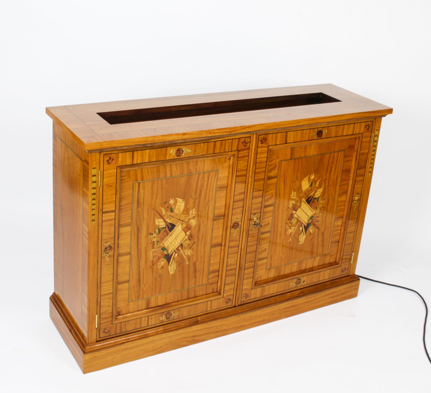 Bespoke Inlaid Satinwood & Marquetry Flat Screen Tv Lift Cabinet photo for sale