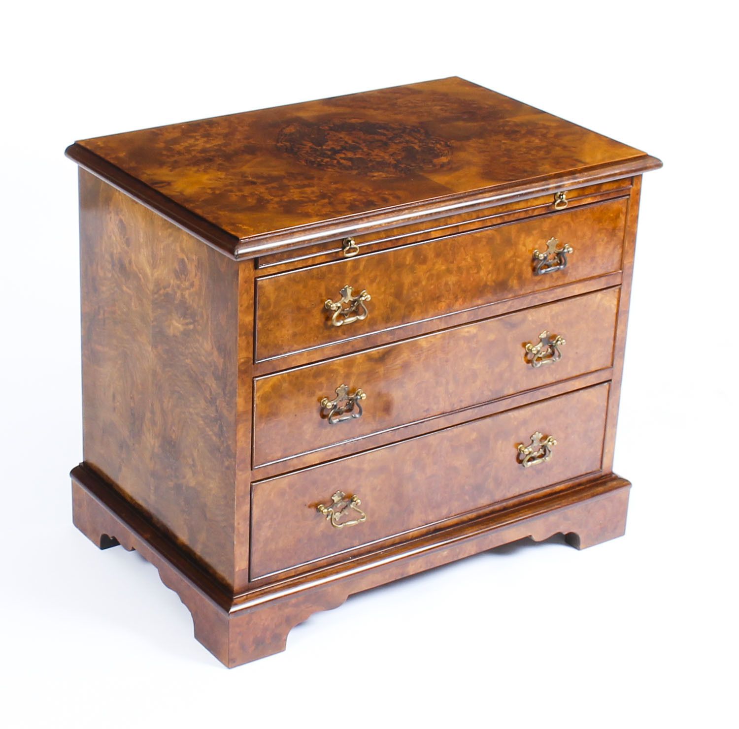 Superb Bespoke Pair Of Burr  Walnut Bedside Chests Cabinets With Slides photo for sale