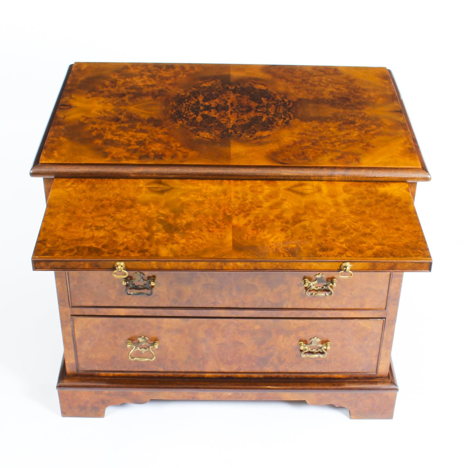 Superb Bespoke Pair Of Burr  Walnut Bedside Chests Cabinets With Slides photo vinterior