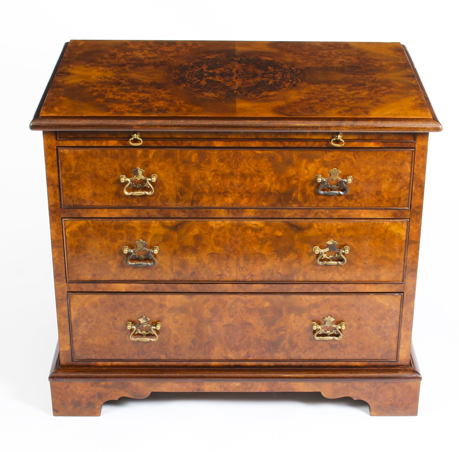 Furniture Superb Bespoke Pair Of Burr  Walnut Bedside Chests Cabinets With Slides photo
